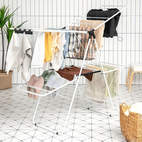 2-Level Foldable Clothes Drying Rack with Adjustable Gullwing product image