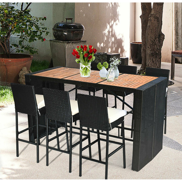 Rattan and Wood 7-Piece Bar Height Patio Dining Set product image