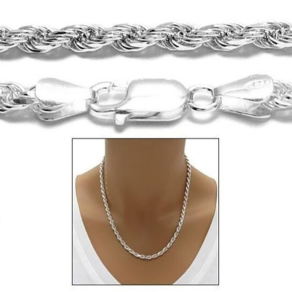 Authentic Italian Diamond-Cut 925 Sterling Silver Plated Rope Chain product image