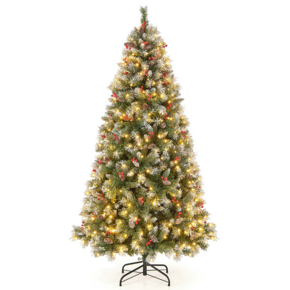5 to 9-Foot Artificial Pre-Lit Snow-Flocked Christmas Trees with Pine Cones product image