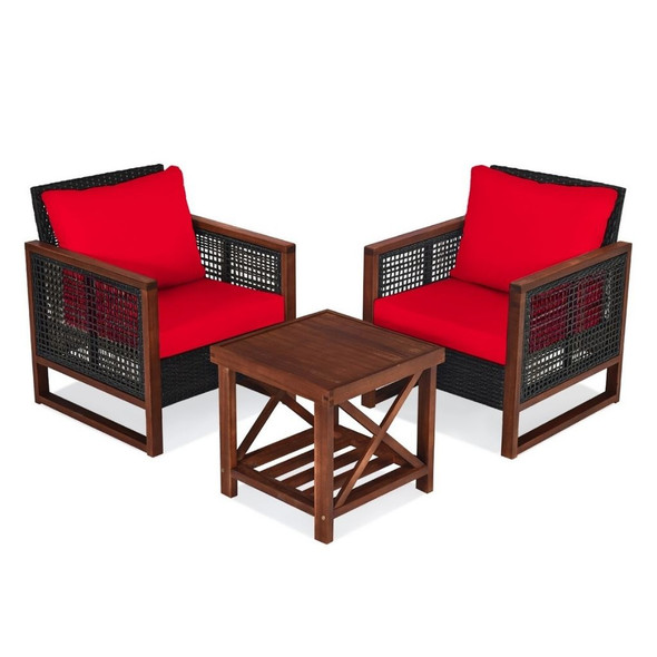 3-Piece Wood and Wicker Patio Furniture Set product image