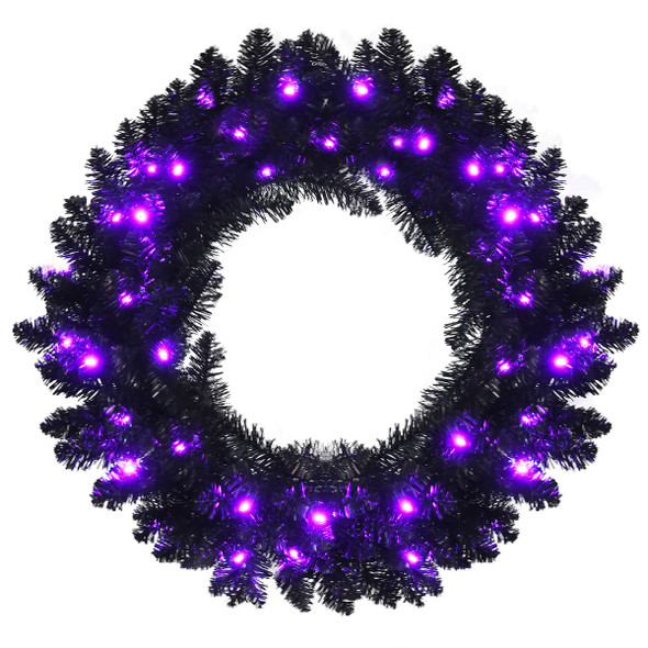 24-Inch Pre-Lit Halloween Wreath with 35 Purple LED Lights product image