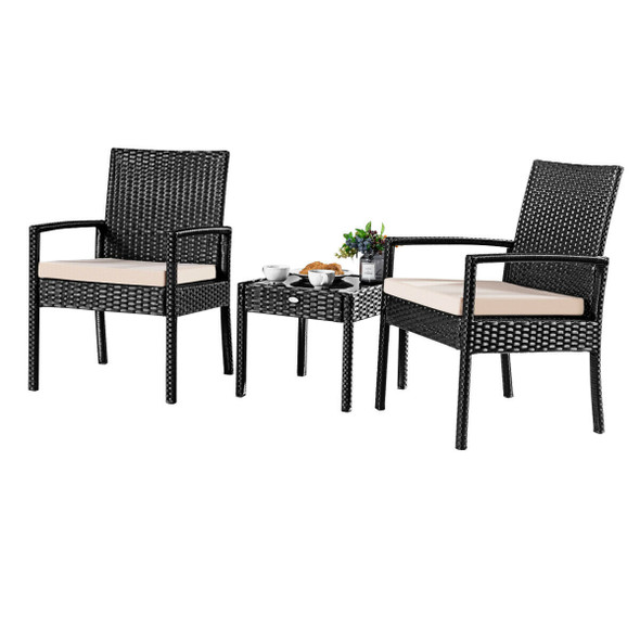 3-Piece Black Rattan Wicker Patio Furniture Set with Cushions product image
