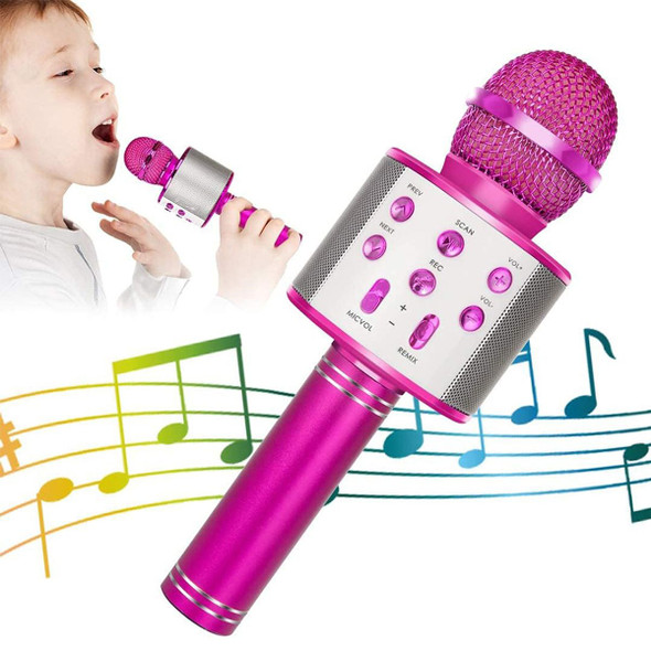 Wireless Bluetooth Kids Karaoke Microphone, 5 in 1 Portable Handheld Microphone with Adjustable Remix FM Radio for Boys Girls Birthday (Rose Red) product image