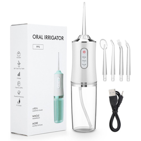 Portable Oral Irrigator Dental Water Flosser USB Rechargeable Water Jet Floss Tooth Pick 4 Jet Tip 220ml 3 Modes product image