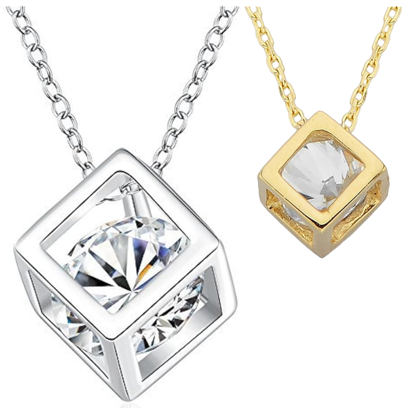 14K Gold Plated Necklace with CZ Inside Cube Pendant product image