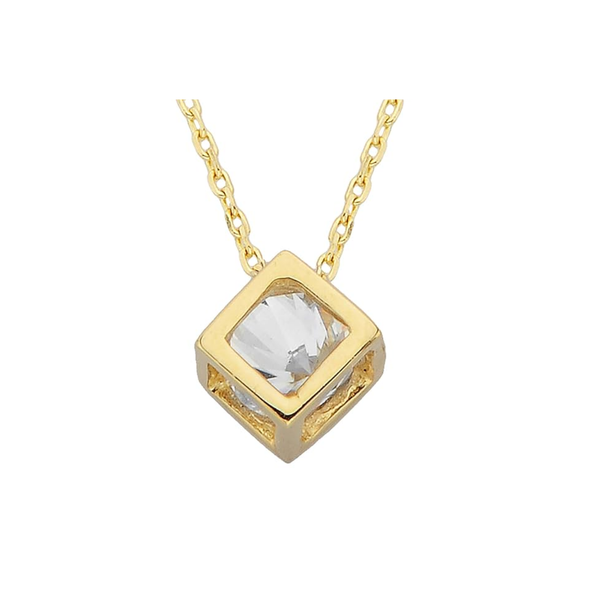 14K Gold Plated Necklace with CZ Inside Cube Pendant product image