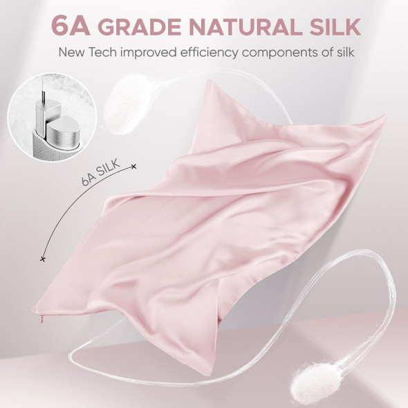 1Pcs 100% Pure Mulberry Silk Pillowcase for Hair and Skin, Allergen Resistant Dual Sides, 600 Thread Count Silk Bed Pillow Cases with Hidden Zipper, Standard Size,51 x 66 cm, Pink product image