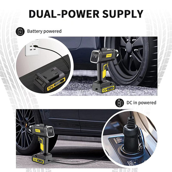 Rechargeable Battery Powered Handheld Air Pump with 12V Car Power Adapter Digital Pressure Gauge for Cars Motorcycles product image