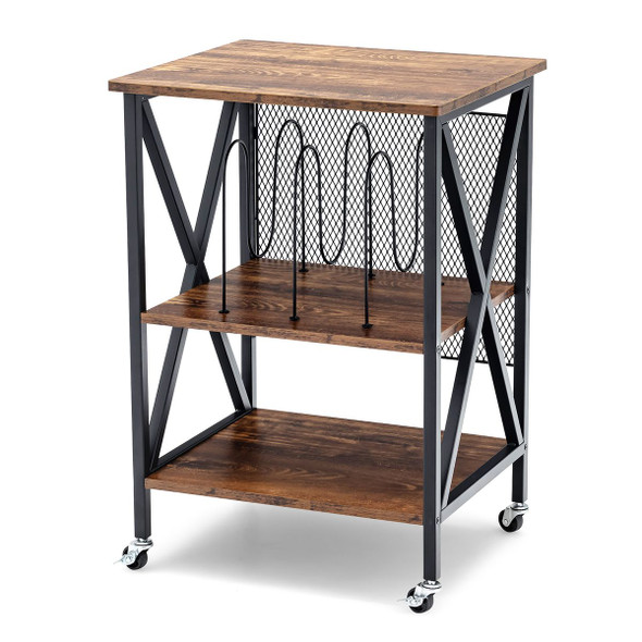 3-Tier Rolling Turntable Stand with Vinyl Record Storage product image