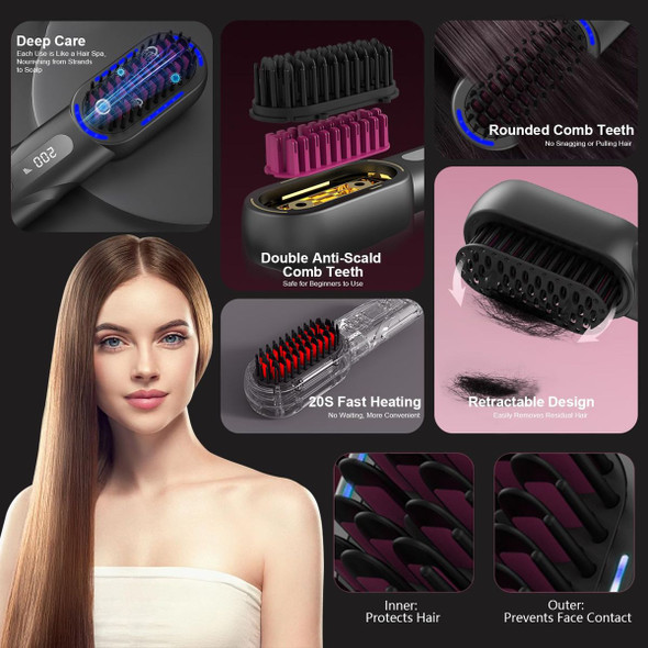 Cordless Hair Straightener Brush - Portable heated Straightening Brush for Travel, Party, Mini Ionic Hot Comb Straightener for Women-1 Pack product image