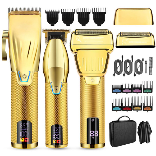 Professional Hair Clippers for Men, Barber Clippers and Trimmer Set with Cordless Electric Razor and LCD Display(Gold) product image