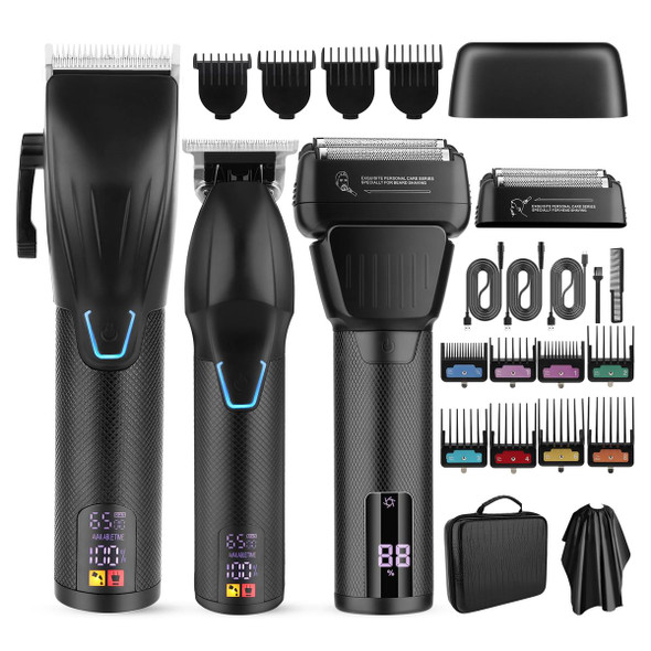 Professional Hair Clippers for Men, Barber Clippers and Trimmer Set with Cordless Electric Razor and LCD Display(Black) product image