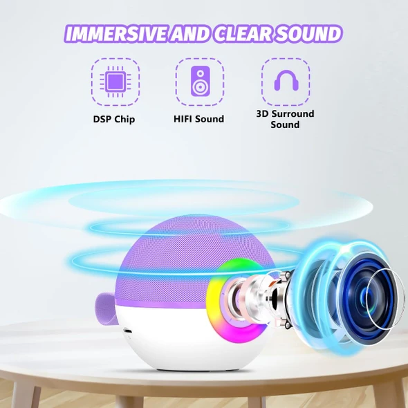 Portable Mini Karaoke Machine for Kids, Bluetooth Speaker with Wireless Microphone,MP3 Player,Perfect for Birthday and Family Parties(2 Mic) product image