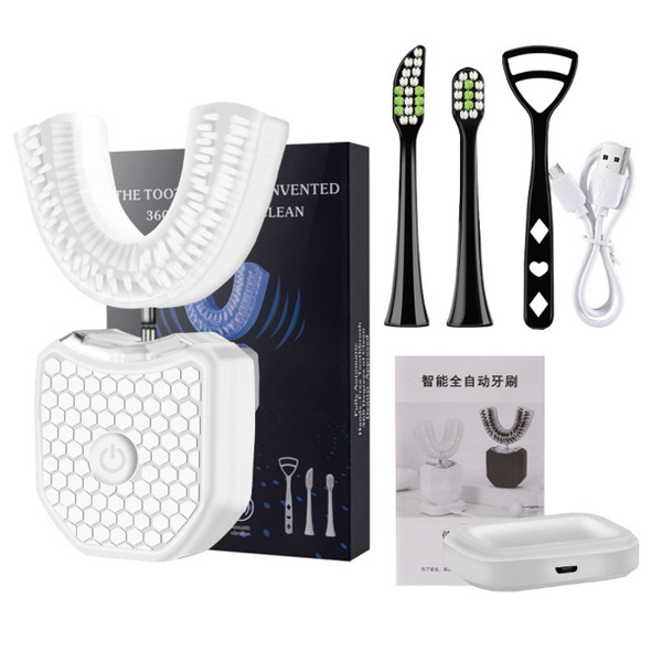 Electric Ultrasonic U-Shaped Toothbrush Bristles 360 Degree Automatic Fully Automatic Intelligent Cleaning Sonic (White) product image
