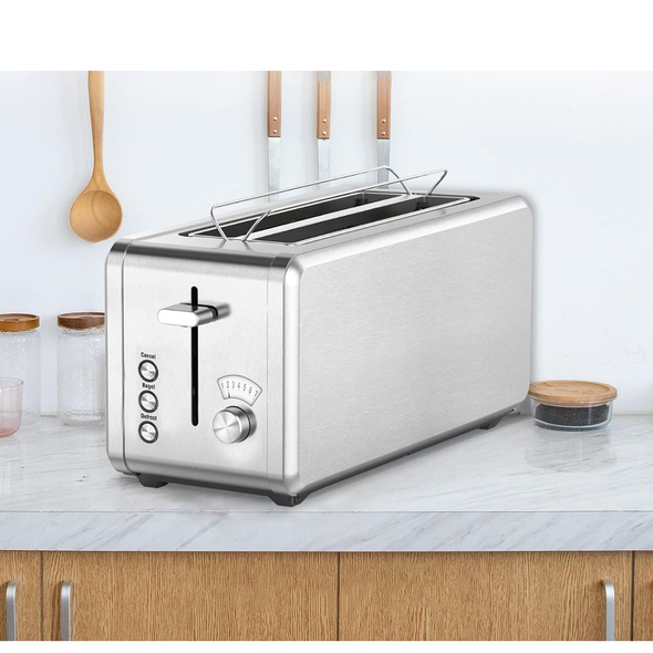 WHALL® T31269BW 4-Slice Long Slot Stainless Steel Toaster product image