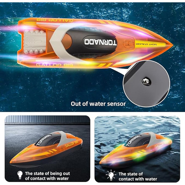 RC Boat for Kids 8-12,  Fast Remote Control Boat with LED Lights, 2.4G RC Electric Boats Pool and Lakes Toys for Adults (Transparent Orange) product image