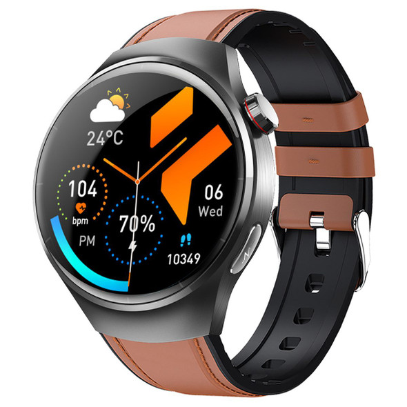 Smartwatch 1.55 Inch Screen with SOS Call Fall Detection and ECG Body Monitoring Sports Activity Tracker Brown leather strap product image