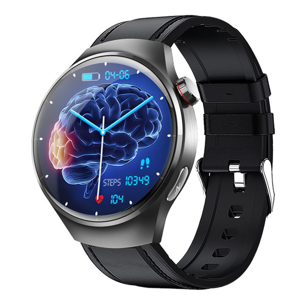 Smartwatch 1.55 Inch Screen with SOS Call Fall Detection and ECG Body Monitoring Sports Activity Tracker Black leather strap product image