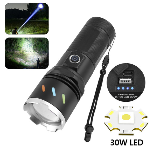 30W LED Flashlight High Power USB Rechargeable 800 Meters Torch Light High Lumens Camping Linterna Outdoor Use product image
