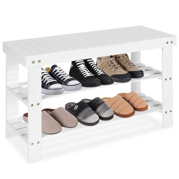 Freestanding Wood Bench with 3-Tier Storage Shelves product image