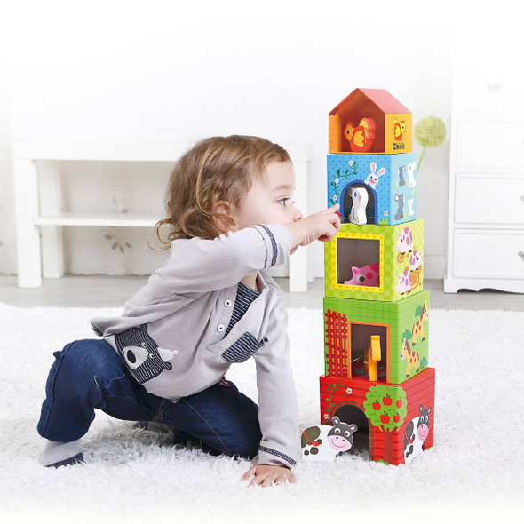 Colorful Nesting Box Farm with 5 Boxes & 4 Animal Figures Creativity Toy product image