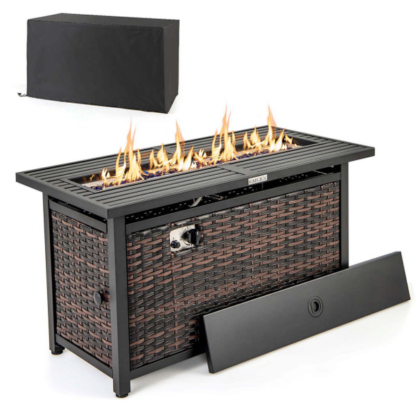 45-Inch Propane Rattan Firepit Table with Glass Stones & Protective Cover product image