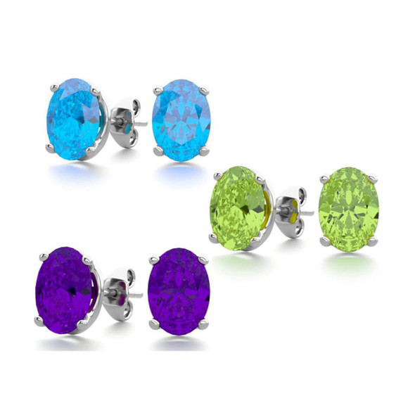 Oval Gemstone Studs in Sterling Silver product image