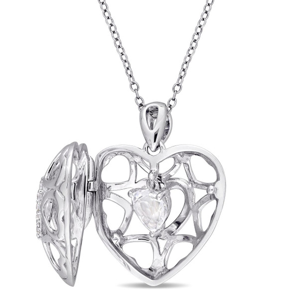 White Topaz Heart Locket with 18" Chain product image