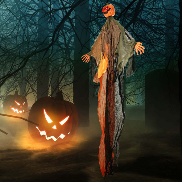 6FT Light-up Hanging Pumpkin Ghost with Red Glowing Eyes product image