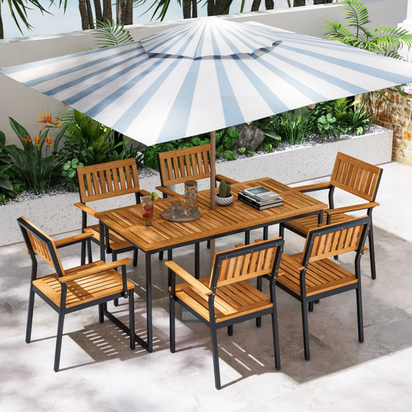 55-Inch Acacia Wood Dining Table with Slatted Tabletop & Umbrella Hole product image