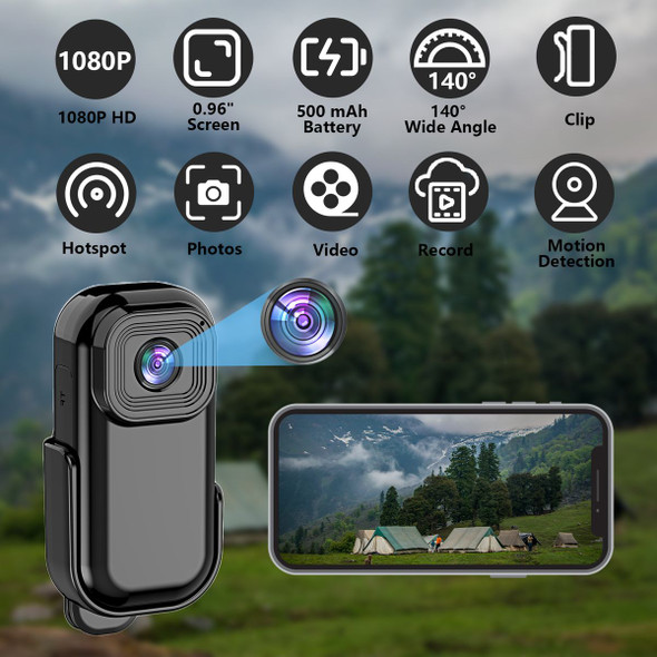 Mini 1080P Action Camera Wearable Sports Body Camera Pocket Helmet Camera Vlogging Multi-Function Black product image