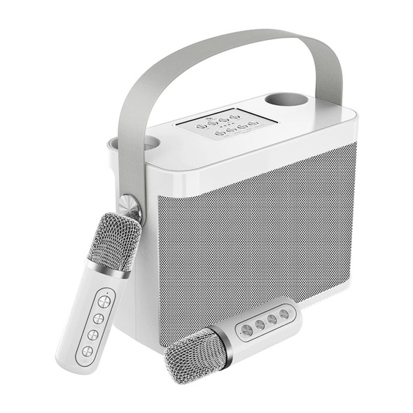 Karaoke Machine with 2 Wireless Microphones, Portable Bluetooth Karaoke PA Speaker System for Kids, with Carry Handle (White) product image