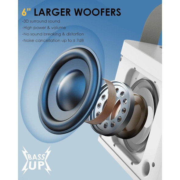 Karaoke Machine with 2 Wireless Microphones, Portable Bluetooth Karaoke PA Speaker System for Kids, with Carry Handle (White) product image