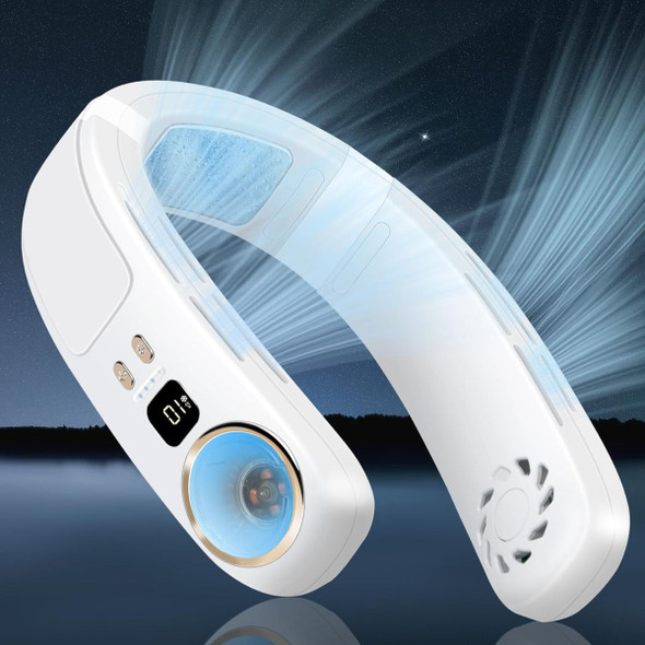 Portable Bladeless Neck Fan, Rechargeable Cooling Fan with Cooling Plate Wearable Personal Cooler for Travel Gifts Women Men (White) product image
