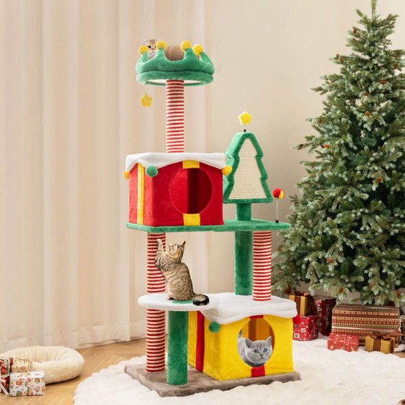 Christmas Cat Tree Tower for Indoor Cats with Scratching Posts & Carpet product image