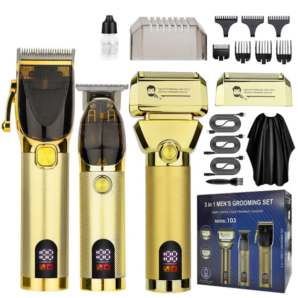 Hair Clippers for Men Professional Barber Trimmer Set Electric Cordless Foil Shavers Razor Cutting Grooming Kit(Gold) product image
