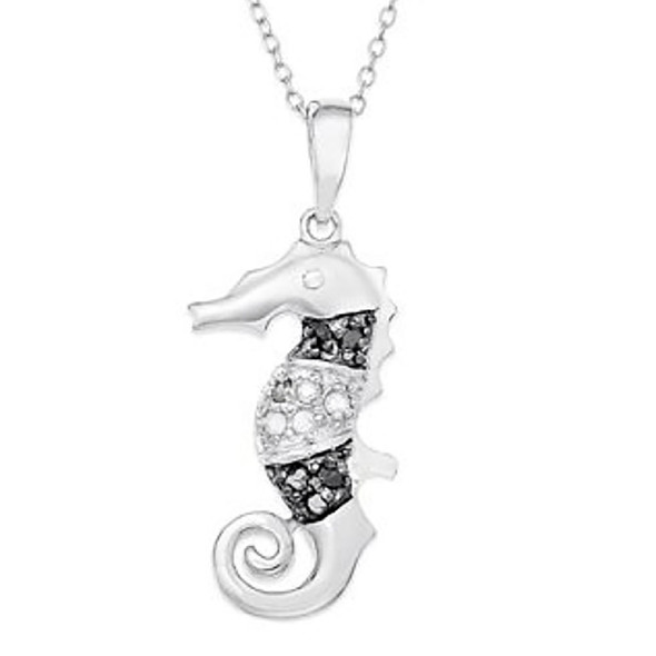 Sterling Silver 1/10ct Genuine Black & White Diamond Seahorse Pendant product image