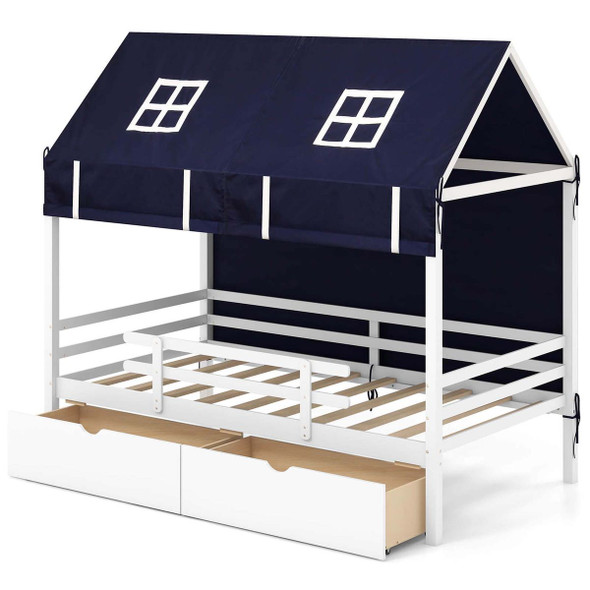 Twin Solid Wood Playhouse Bed with Tent and Storage product image