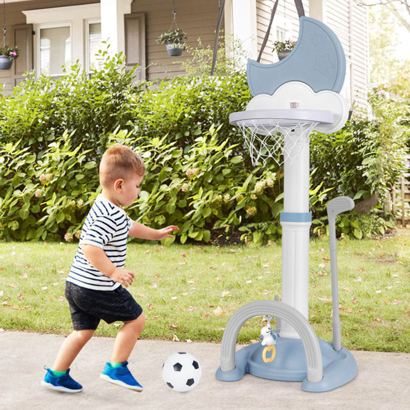 4-in-1 Toddlers Basketball Hoop with Basketball, Soccer, Golf and Ring Toss Games product image