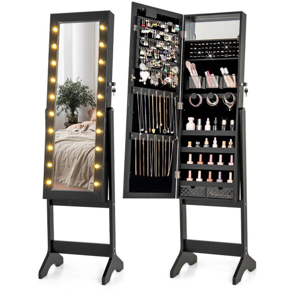 Full-Length Mirrored Jewelry Cabinet with LED Lights  product image