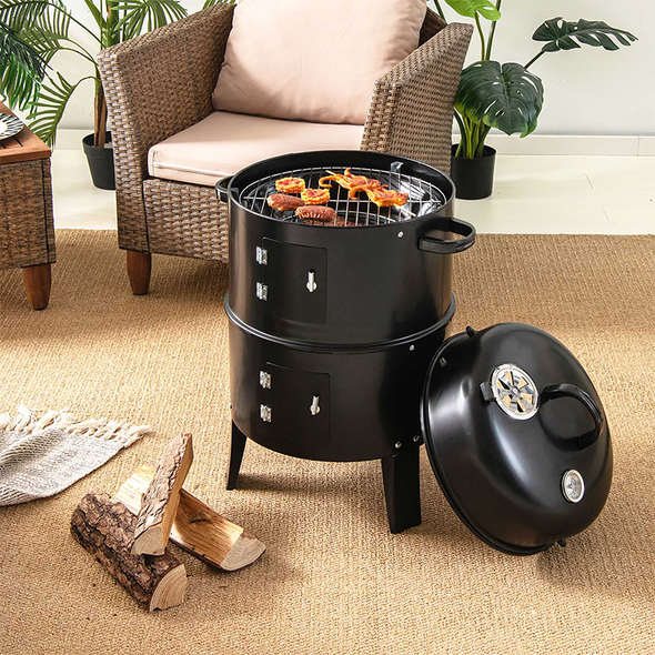 3-in-1 Vertical Charcoal Smoker Portable BBQ Grill product image