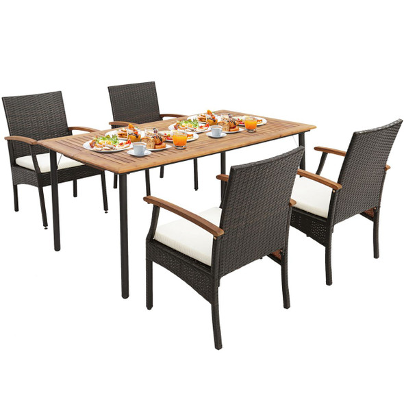 5-Piece Patio Wicker Dining Set with Acacia Wood Armchairs product image
