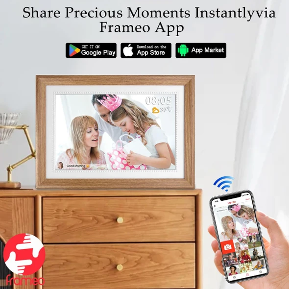 10.1 Inch Smart WiFi Digital Photo Frame 1280x800 IPS LCD Touch Screen,Auto-Rotate Portrait and Landscape,Built in 16GB Memory,Share Moments Instantly via Frameo App from Anywhere (Wooden) product image