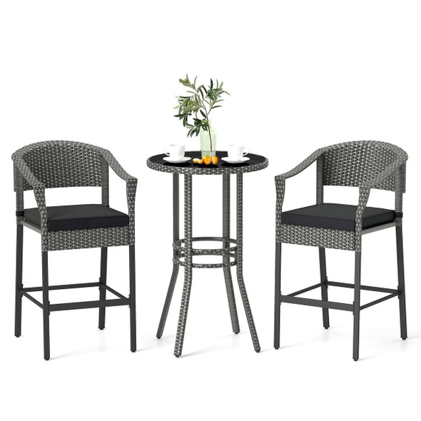 3-Piece Patio Rattan Wicker Bar Set product image