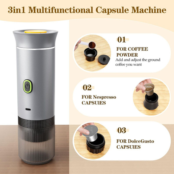 Portable Electric Espresso Mini Machine, Coffee Maker with Ground Coffee and NS Capsule for Machine,Perfect for Hiking,Camping,Office(Silver) product image