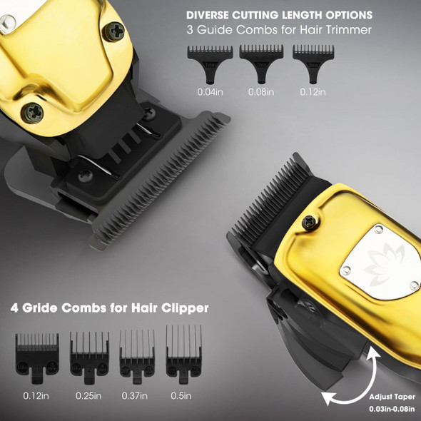 Professional Cordless Hair Clippers Trimmer Grooming Set for Men T-Shaper Trimmer & Foil Shaver Nose & Ear Hair Trimmer with LED Display-Gold product image