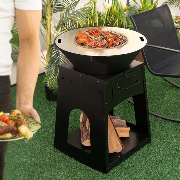Patio Fire Pit with Firewood Log Rack & Grill product image