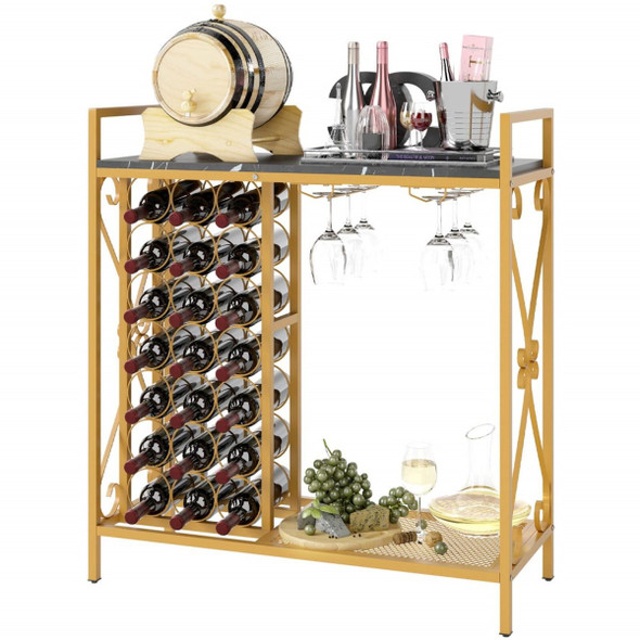 21-Bottle Wine Rack Organizer with 2-Row Slant Glass Holders product image