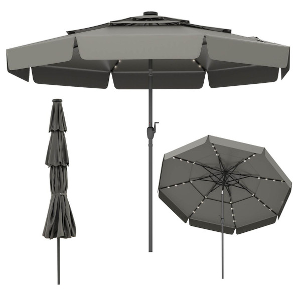 10-foot Solar Patio Umbrella with 3-Tier Vented Top and 32 LED Lights product image